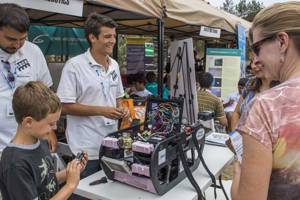 Members of Citys Robotics team show their autonomous robot The Kraken to attendees of the 15th annual RoboSub competition. July 22.