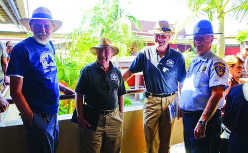 (Left to right) David Barrows, Jack Doxey, Barry Ladendorf, members of San Diego Veterans for peace along with Captain Olan of the Retired Senior Volunteer Patrol admire the new veterans facilities.  Troy Orem, City Times