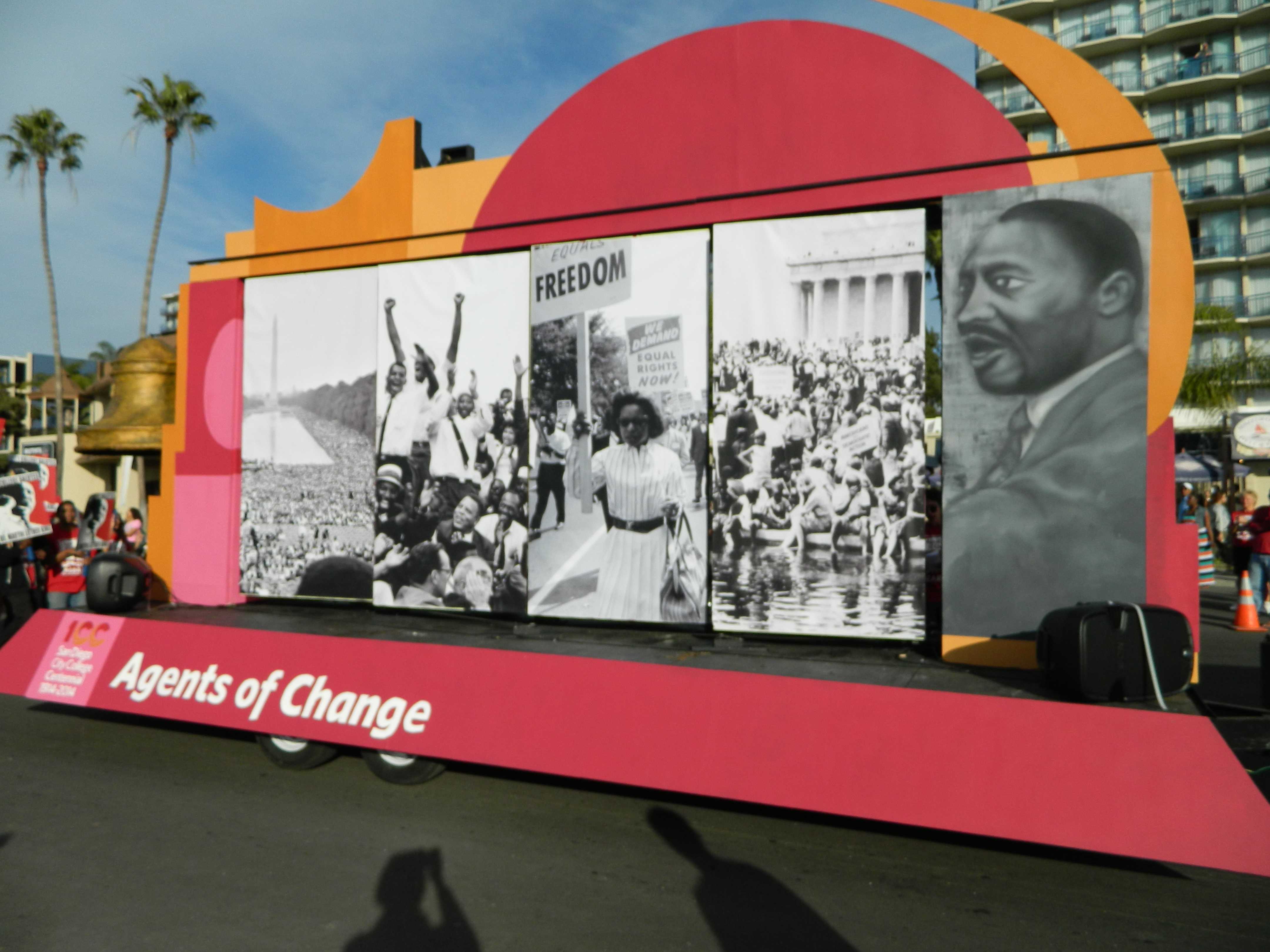 The float featured imagery from the 1964 March on Washington and a rendering of Dr. Luther King Jr. by the City College graphic design department.Photo credit: Christopher Handloser