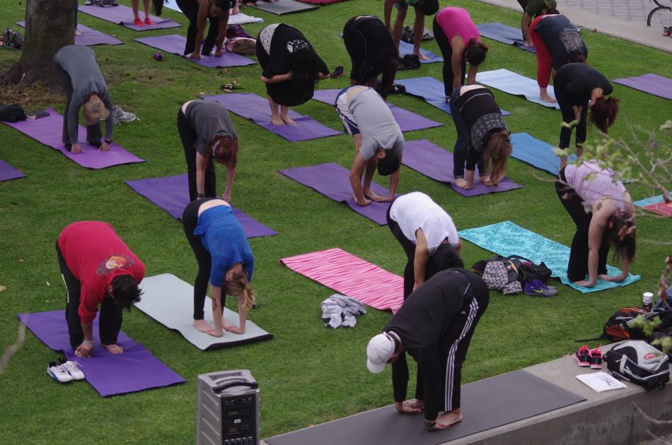 Students participate in the yoga class for Step Up to Live Well. Photo credit: Joe Kendall