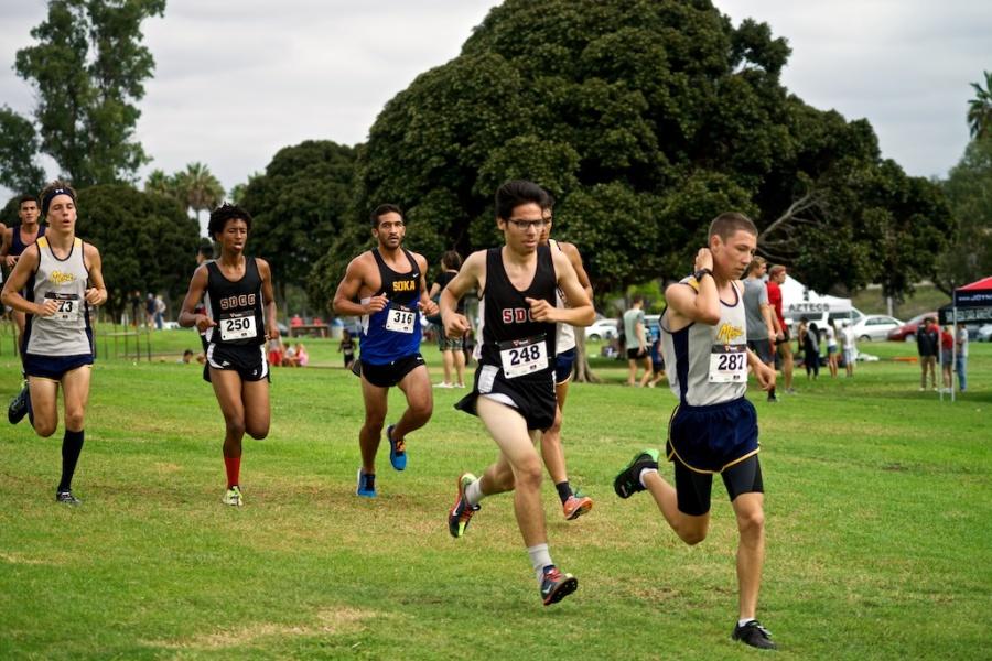 City+runners+Antonio+Cota+%28front%29+and+Sawiros+Haile+compete+in+the+2014+San+Diego+State+Aztec+Invitational.+Running+against+five+other+schools+in+the+Sept.+20+race+in+Mission+Bay+Park.+Photo+credit%3A+Troy+Orem