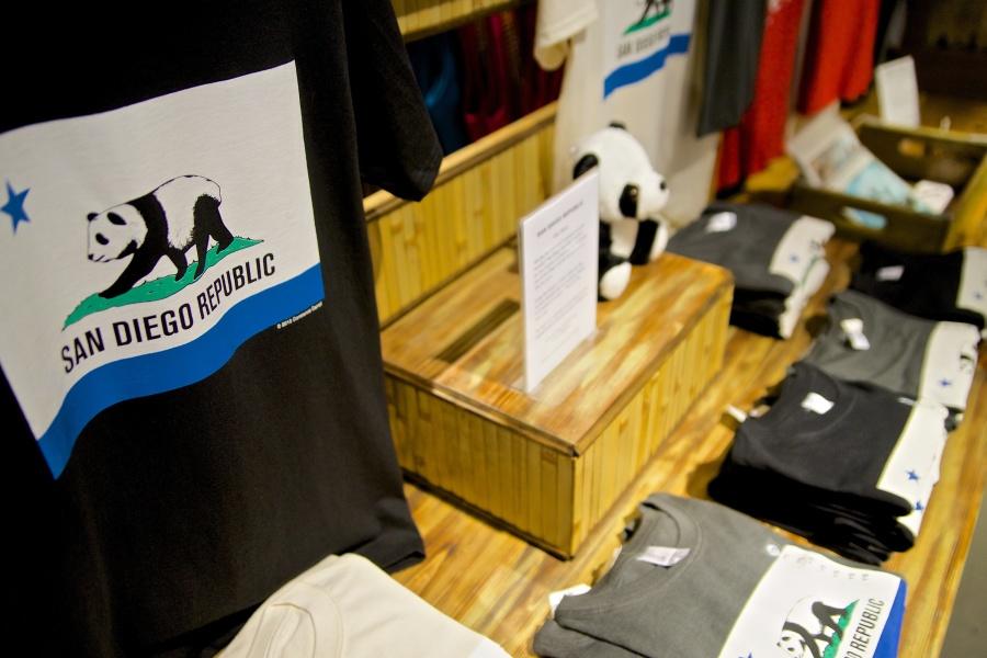 T-Shirts produced by San Diego Republic, a private venture of San Diego Community College District Chancellor Constance M. Carroll and business partner public radio host Martha Barnette are displayed in Simply Local at the Headquarters at Seaport District. Photo credit: Troy Orem