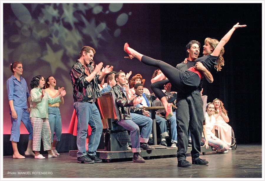 Actors during one of the final numbers of San Diego City College’s 2006 production of “Grease” co-directed by June Richards and Alicia Rincon. Photo by Manuel Rotenberg.