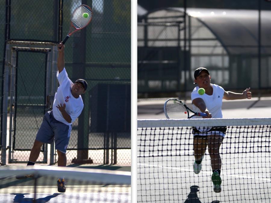 Freshman Dale Guiterrez (left) and freshman Brianna Hooks (right) both lead the Knights mens and womens tennis teams as the new spring season swings off. Photo credit: David Pradel