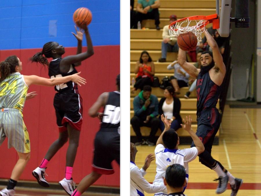 Sophomores Nyaduop Lam (left) and Chris Burton (right) both finished the basketball season by leading the womens and mens basketball teams in scoring at San Diego City College. Photo credit: David Pradel