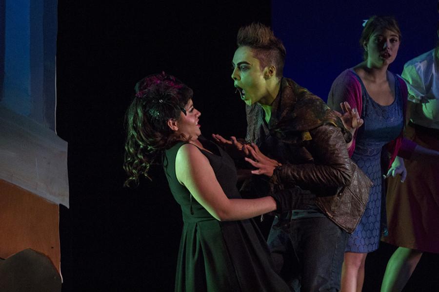 Yasmin Ruiz and Aaron Lugo play good girl Toffee and rebel bad boy Jonny in the San Diego City College drama department’s production of the 1950s atomic-age musical “Zombie Prom.” Photo credit: Celia Jimenez