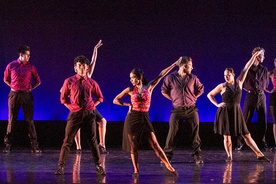 The Spring dance concert starts on May 6 and showcases the celebration of life through dance and music.  The dance performance explore the combination of subtle and harsh musical  tempos and strong and subtile movements. Student dancers interpreting Tango con Salsa during the dress rehearsal on May 5 at the Saville Theatre.