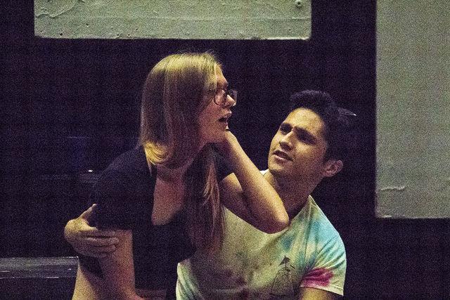 Beckah Church and Julian Martinez interpret Chloe and Ty from  the play Good Kids during a rehearsal at The Box Theatre at  City College on Sept. 22. The play is based on a rape in 2012 in Steubenville that received national attention. Photo credit: Celia Jimenez

 