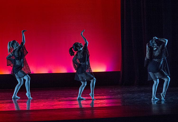 Regina Taylor, Mabel Lara and Marcella Torres dancing Dangerous Woman on Nov. 17, during the dress rehearsal, at Saville Theatre on San Diego City College. 