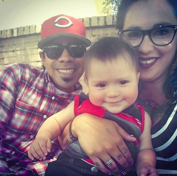Journalism student and mother Cristal Miranda pictured with husband and son, July 2017. 