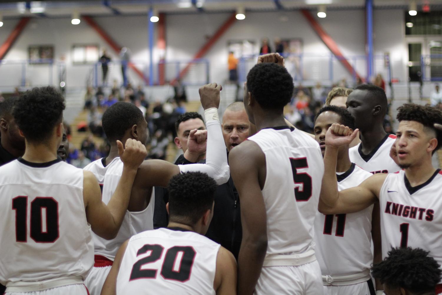 Head Coach Mitch Charlens encouraging his players during half-time against their game to the Pirates of Ventura College at the Harry West Gymnasium. City Times Media/ Photo by Yakira Delgadillo
