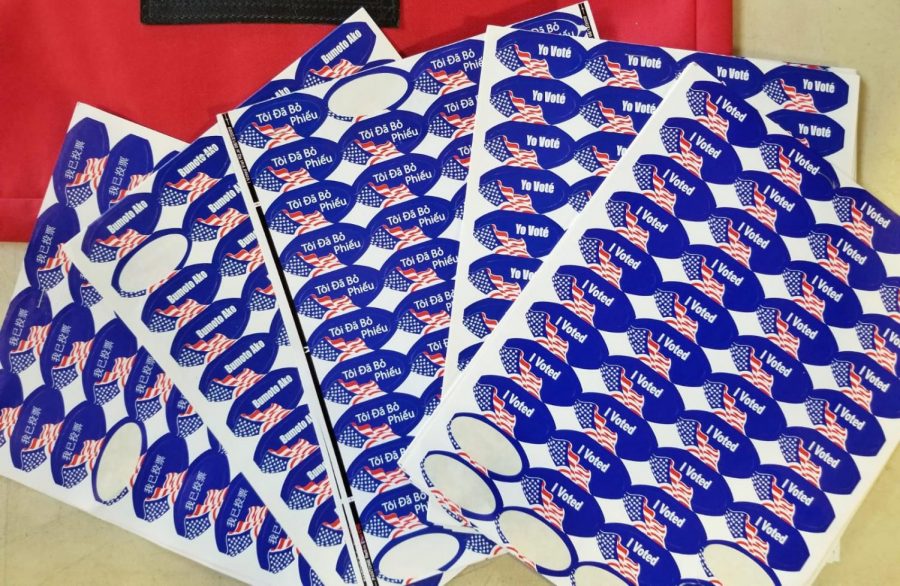 Sheets of I Voted stickers will be given to voters as they leave their polling place on Election Day. Photo by Carla Zuniga, City Times.