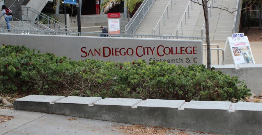 San Diego City College sign on corner of 16th and C st.