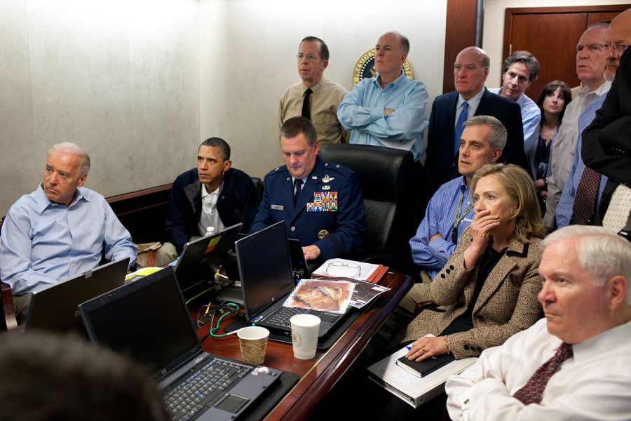 May 1, 2011
Much has been made of this photograph that shows the President and Vice President and the national security team monitoring in real time the mission against Osama bin Laden. Some more background on the photograph: The White House Situation Room is actually comprised of several different conference rooms. The majority of the time, the President convenes meetings in the large conference room with assigned seats. But to monitor this mission, the group moved into the much smaller conference room. The President chose to sit next to Brigadier General Marshall B. “Brad” Webb, Assistant Commanding General of Joint Special Operations Command, who was point man for the communications taking place. WIth so few chairs, others just stood at the back of the room. I was jammed into a corner of the room with no room to move. During the mission itself, I made approximately 100 photographs, almost all from this cramped spot in the corner. There were several other meetings throughout the day, and weve put together a composite of several photographs (see next photo in this set) to give people a better sense of what the day was like.  Seated in this picture from left to right: Vice President Biden, the President, Brig. Gen. Webb, Deputy National Security Advisor Denis McDonough, Secretary of State Hillary Rodham Clinton, and then Secretary of Defense Robert Gates. Standing, from left, are: Admiral Mike Mullen, then Chairman of the Joint Chiefs of Staff; National Security Advisor Tom Donilon; Chief of Staff Bill Daley; Tony Blinken, National Security Advisor to the Vice President; Audrey Tomason Director for Counterterrorism; John Brennan, Assistant to the President for Homeland Security and Counterterrorism; and Director of National Intelligence James Clapper. Please note: a classified document seen in front of Sec. Clinton has been obscured. 
(Official White House Photo by Pete Souza)

This official White House photograph is being made available only for publication