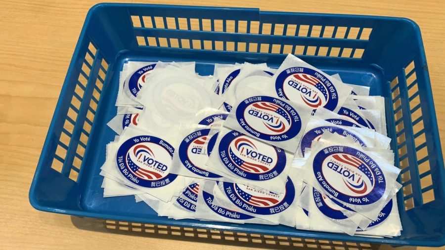 I+voted+stickers+in+a+blue+basquet.