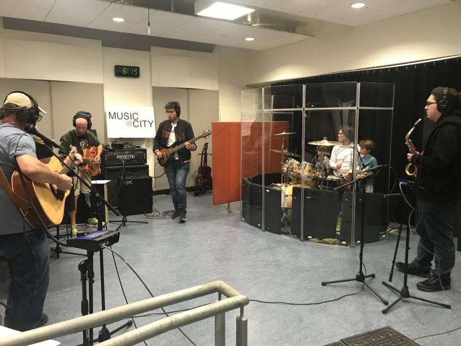 City College students playing and recording music