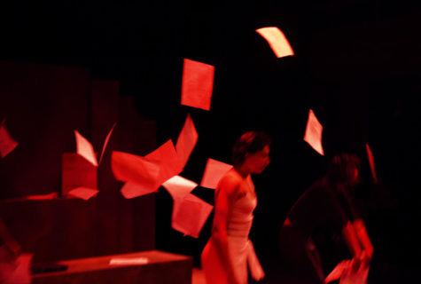 Papers thrown into the air during the performance of "Heartache and Paper"