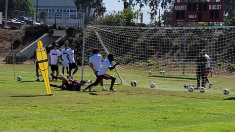 The San Diego City College men's soccer team practicing