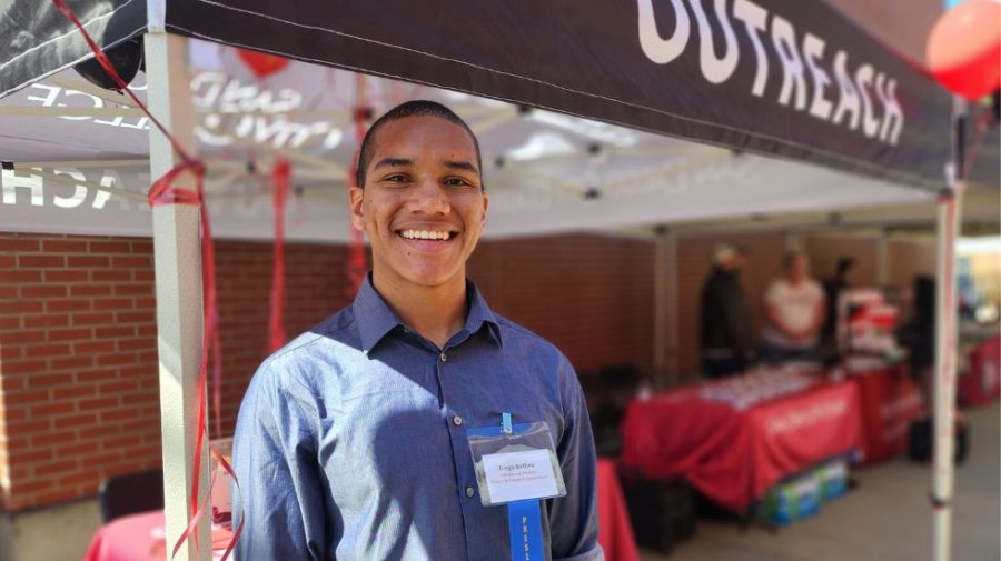 San Diego City College ASG President Diego Bethea waits to greet student visitors at City College’s Open House event on Thursday, April 20, 2023. Photo by Daniel Lasker/City Times Media