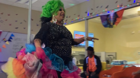Drag queen Jamie Arangulo performs to Celia Cruz’s “Quimbara” in front of an overflow audience at the San Diego City College Pride Hub, March 23, 2023. Photo by Marco Guajardo/City Times Media