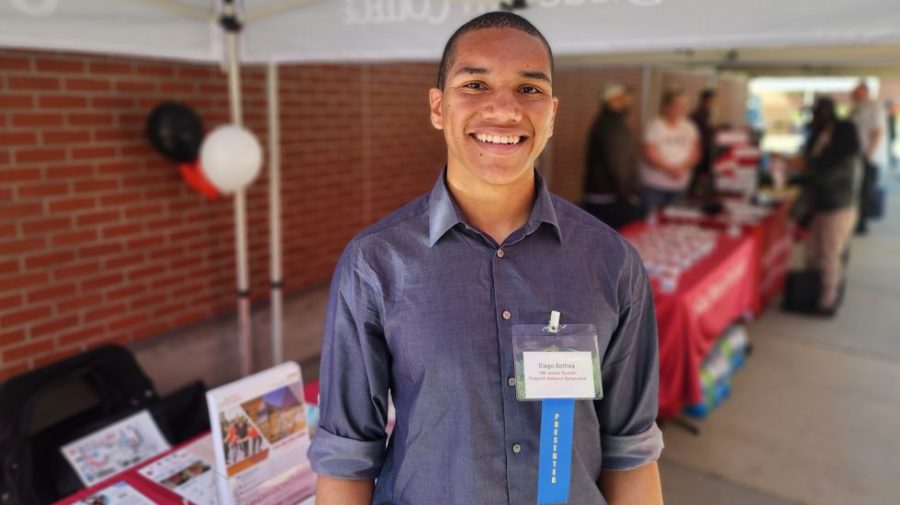 San Diego City College ASG President Diego Bethea waits to greet student visitors at City College’s Open House event on Thursday, April 20, 2023. Photo by Daniel Lasker/City Times Media