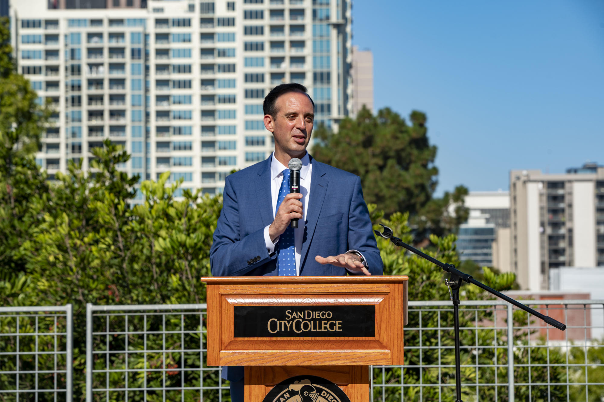SDCCD Acting Chancellor Greg Smith gives an address at the San Diego City College convocation gathering, August 17, 2023. Photo courtesy of San Diego City College Flickr
