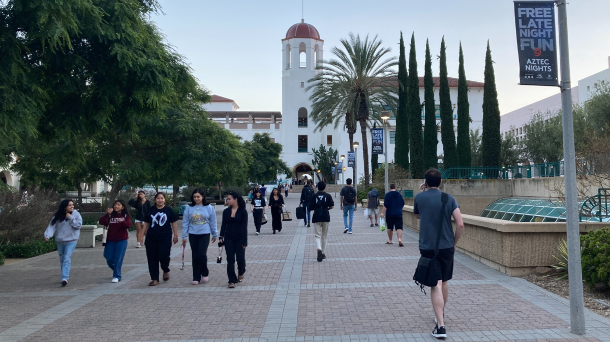 SDSU students walk down a walkway in front of Conrad Prebys Aztec Student Union, Oct. 12, 2023. SDSU is part of the CSU system set to raise tuition 6% for each of the next five years. Photo by Marco Guajardo/City Times Media