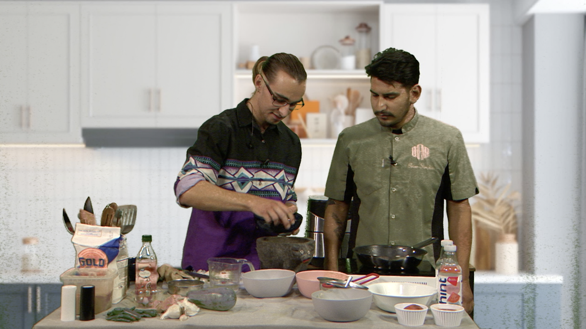 City Times Sean Monney, left, prepares salsa verde with guest cook Brian Sanchez, right, in a holiday edition of #CityCookingChallenge, Nov. 13, 2023. YouTube screenshot