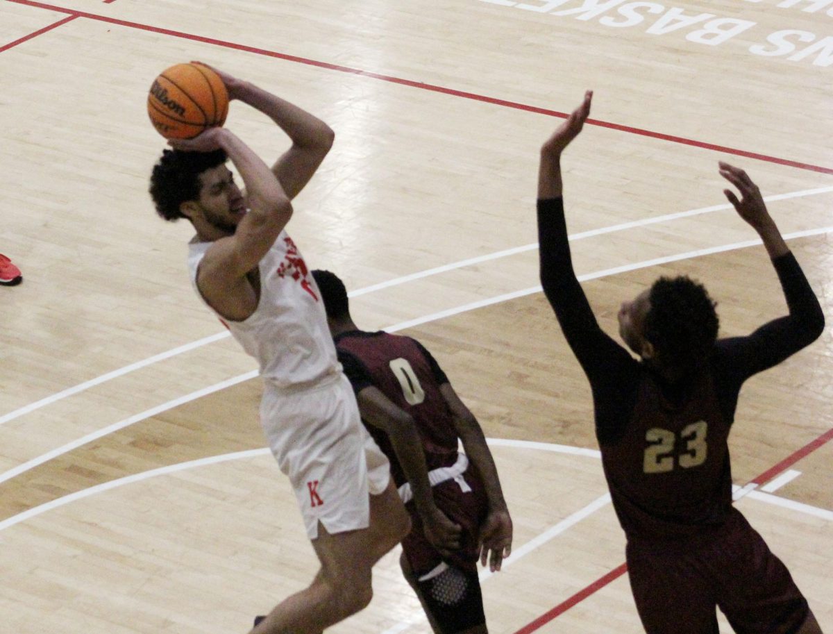 City College forward Alex Crawford, left, elevates for a jump shot during the 84-72 victory over Southwestern College, Wednesday, Feb. 7, 2024. The Knights will attempt to ground the Miramar Jets Friday at Harry West Gym. Photo by Danny Straus/City Times Media