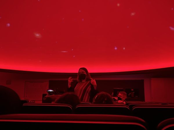 City College professor Lisa Will, center, answers questions for the audience in the campus planetarium, Wednesday, March 13, 2024. Photo by Nadia Lavin/City Times Media