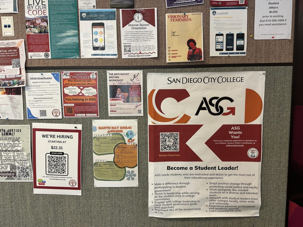 A flyer advertising San Diego City College Associated Student Government hung on Campus. Photo by Bailey Kohnen/City Times Media.