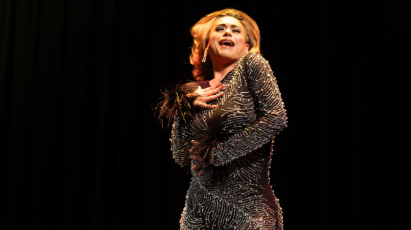 Deja Re performs “Fabulous Baby” by Patina Miller during her second set at the Trans Excellence Drag Show at the City College Black Box Theater, Wednesday, April 3, 2024. Photo by Oliver Reed/City Times Media
