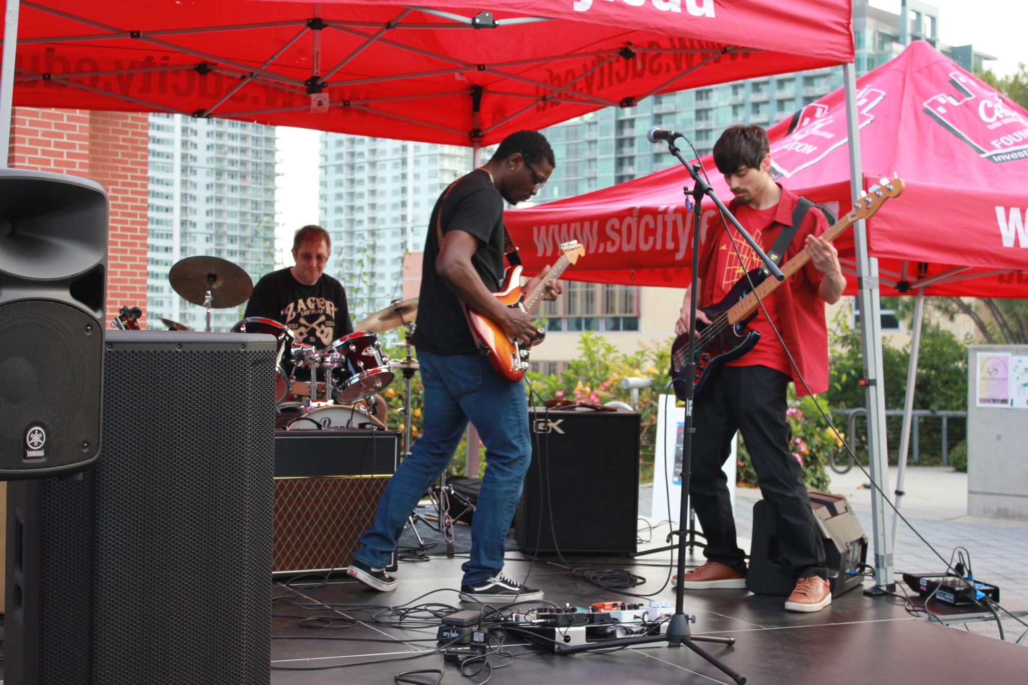 San Diego City College student band ‘Fungal Mirage’ rocks out at the Sound Station City College Music Festival at Curran Plaza, Wednesday, May, 23. Photo by Danny Straus/City Times Media