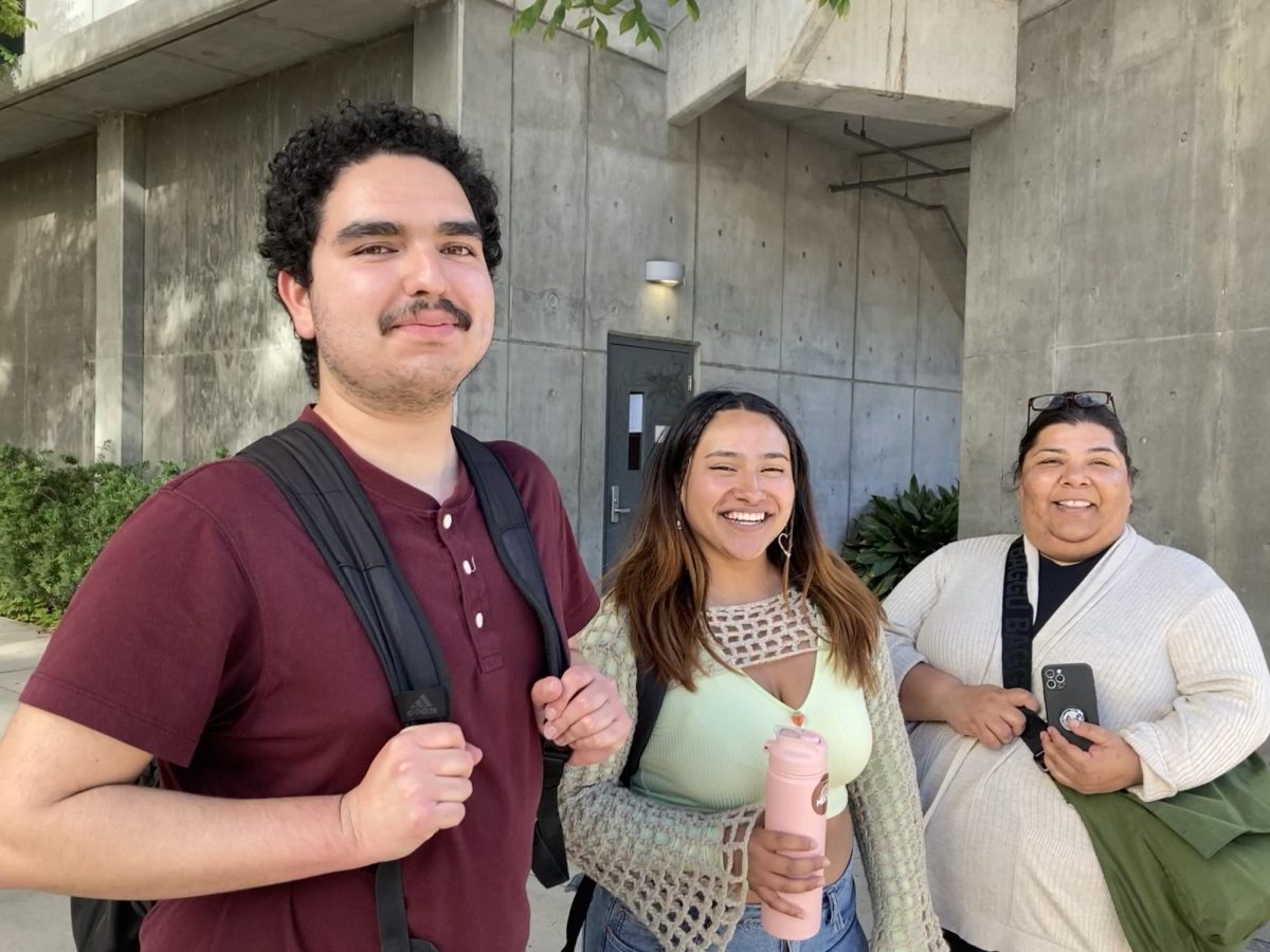 San Diego City College students and M.E.Ch.A. officers Diego Zavala-Morineau, left, Nicole Garcia, center, and Vanessa Velez, right, are among the lead organizers for the first-annual M.E.Ch.A. social justice conference, Monday, May 6, 2024. The conference, “Nuevas Identidades,” will be held Thursday, May 9 and “celebrates unity, intersectionality, and educating the community,” according to the event flyer. Photo by Marco Guajardo/City Times Media.
