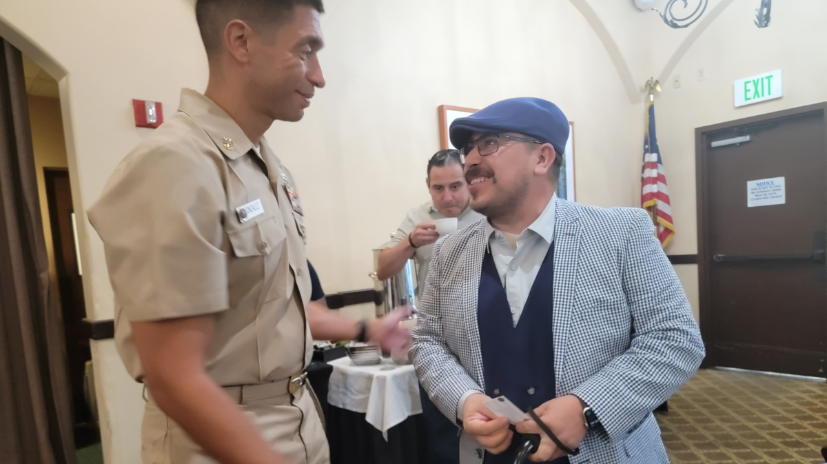 Command Master Chief Adolfo Gonzalez, left, converses with Yonatan Hernandez, right, following the Senior Enlisted Leader’s Employment, Networking, and Breakfast at the Admiral Baker Golf Course, Friday, Aug. 30, 2024. Photo by Jordan Bell/City Times Media