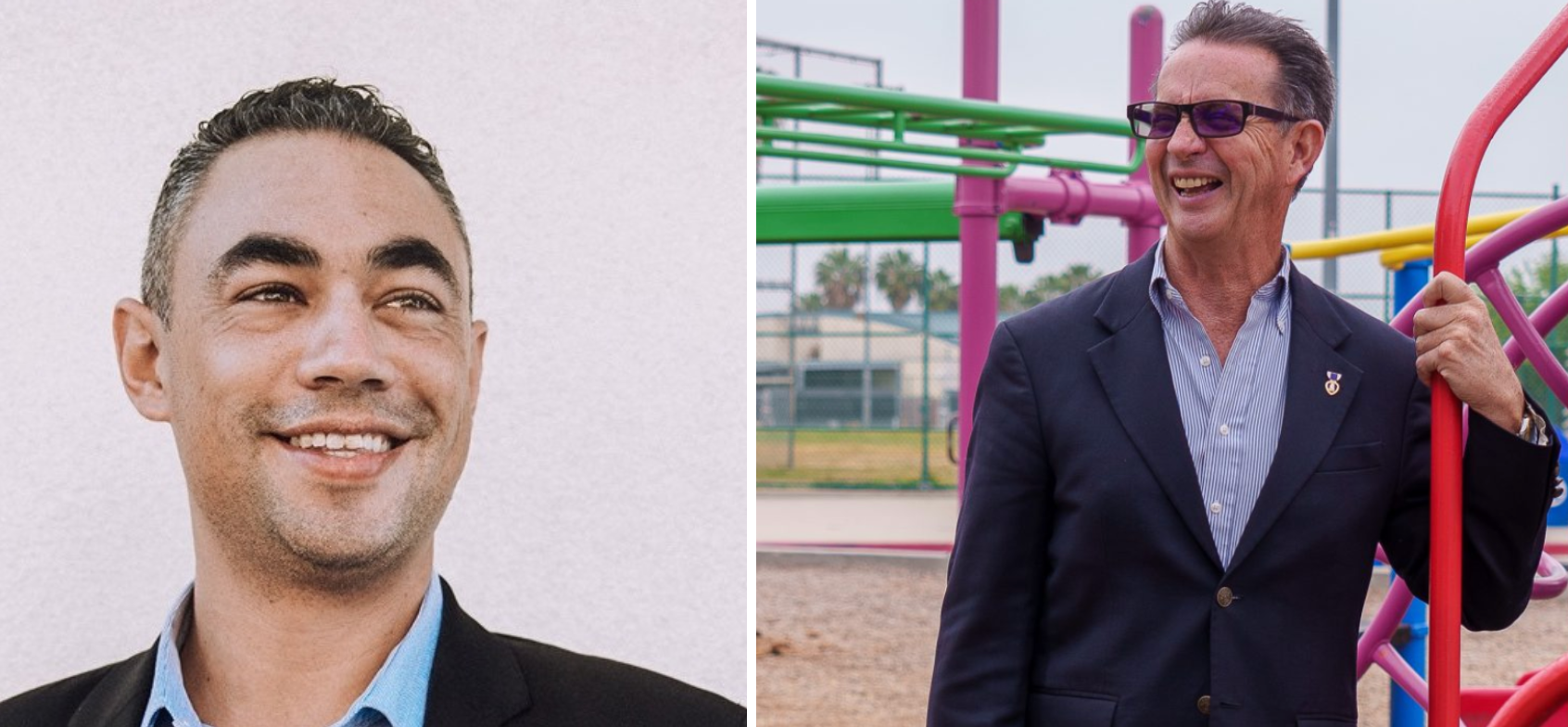 Sean Elo-Rivera, left, and Terry Hoskins, right, compete to be the next San Diego District 9 City Council member. Source: campaign websites