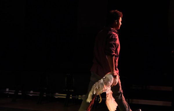 Conrad, played by Fortino Aguilar, storms off after being rebuffed by a love interest during a performance of “Stupid F##king Bird” on Sunday, Oct. 20, 2024 at the Black Box Theatre on the campus of San Diego City College. Photo Credit: Veronica Springer/City College Theatre 
