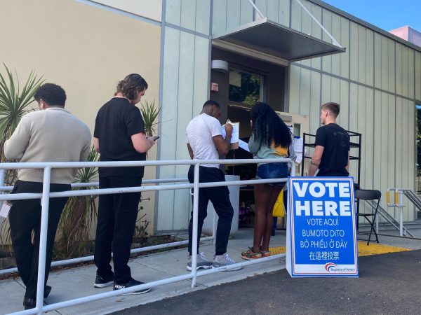 Voters lineup outside the San Diego City College campus voting center on Election Day. Tuesday, Nov. 5, 2024. Photo by David J. Bohnet/City Times Media