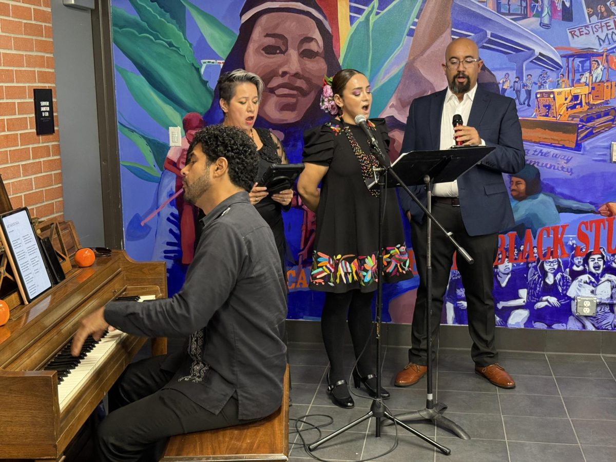 From left to right, Ivan Mares, Ana Laura, Zully Martinez and Alberto Estanol perform an opera number during the Día de los Muertos campus event Wednesday, Oct. 30, 2024. Photo by Luke Bradbury/City Times Media