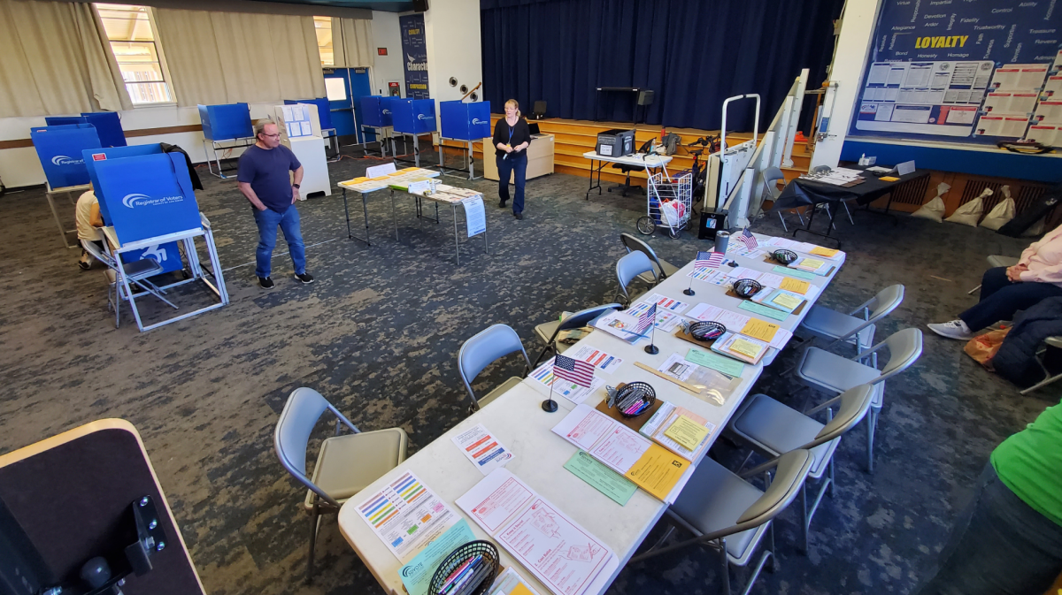 Poll workers finish setting up a voting center in the Clairmont area of San Diego, March 1, 2024. San Diego City College hosts a voting center in building P beginning Saturday, Nov. 2. Photo by Vince Outlaw/City Times Media