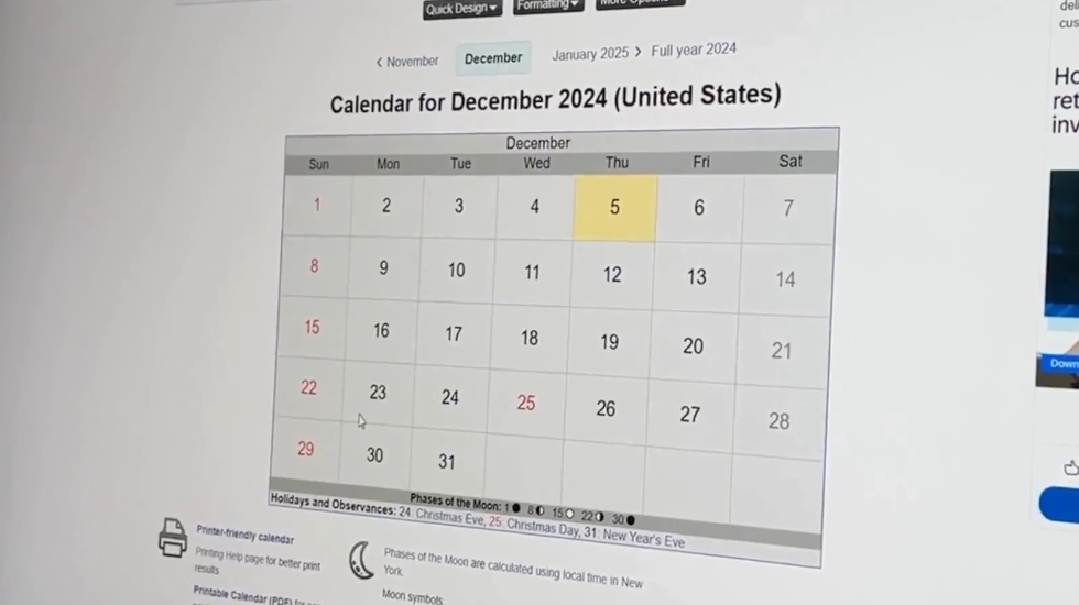 A calendar can be accessed using computers in the Learning Resource Center at San Diego City College, Thursday, Dec. 5, 2024. Photo by Nathan Fernandez/City Times Media