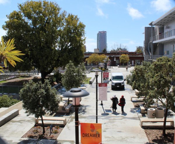 Students walk through Schwartz Square, just south of the A building on the campus of San Diego City College, Wednesday, March 12, 2025. Photo by David J. Bohnet/City Times Media
