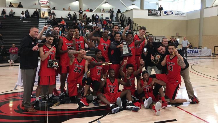 The 2017 San Diego City College basketball team poses after they won the California Community College State Championship. Photo courtesy of SDCCD 