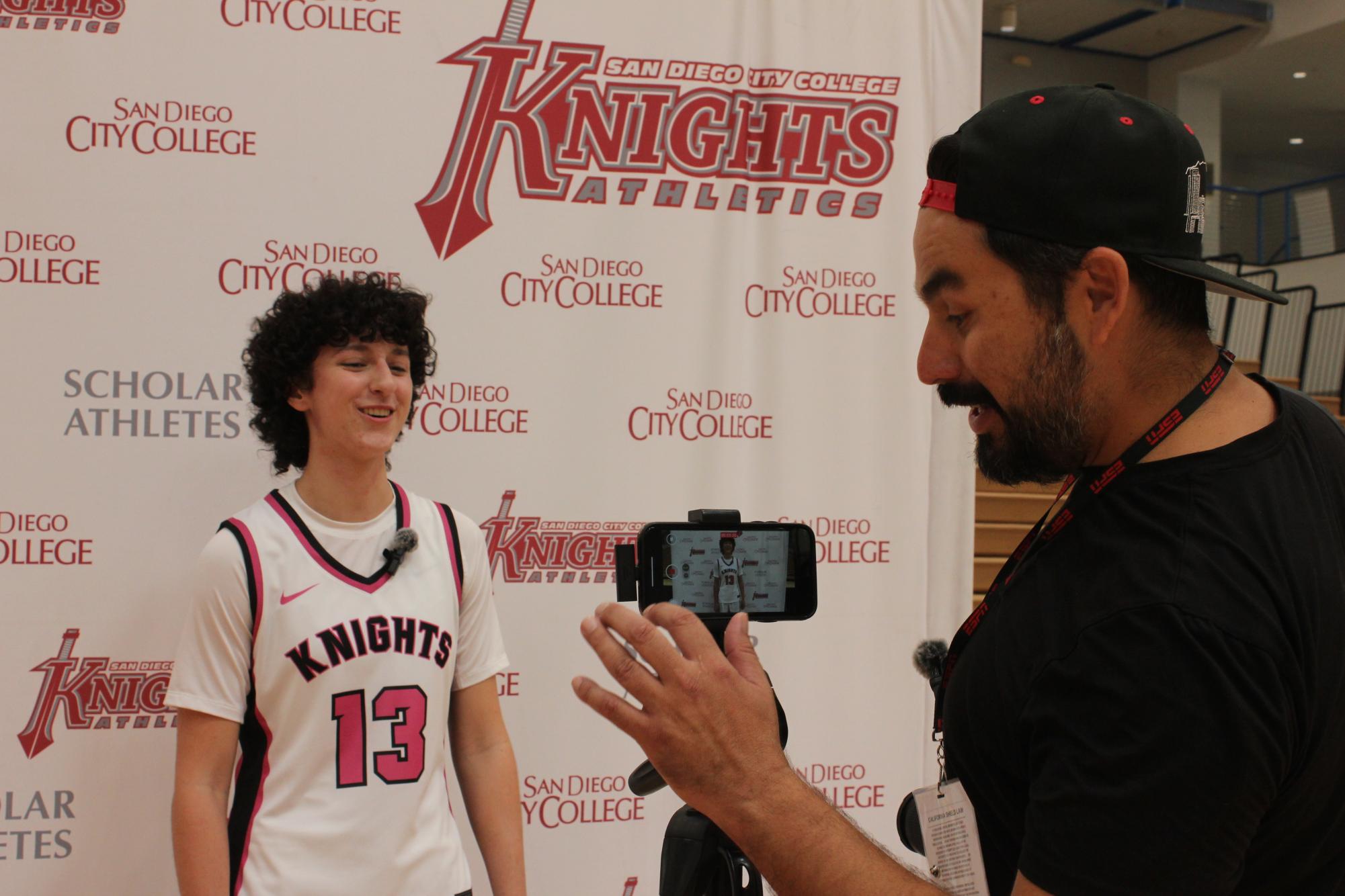 Guard Maddox Weisskopf gets interviewed at media day on, Wednesday, Oct. 22, 2025 at Harry West Gym. Photo by Itzel Martinez/City Times Media