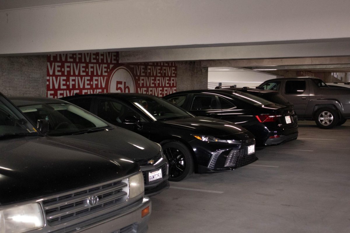 Cars line up in parking spots on the fifth floor of the V building parking structure, Tuesday, Feb. 10, 2025. Photo by Briana Bush/City Times Media 