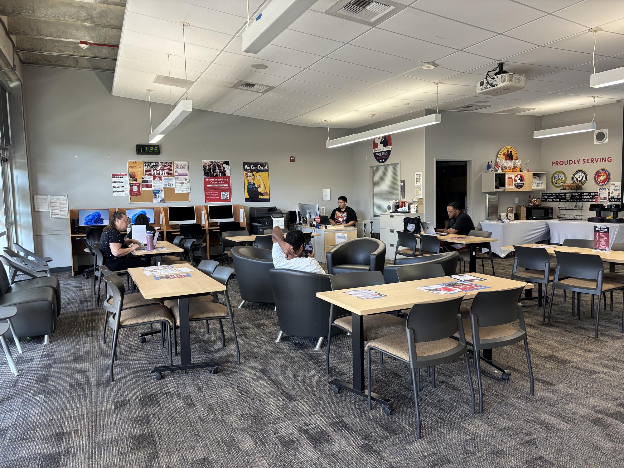 City College veteran students work and lounge in the Veterans Center in the M building, Thursday, March 19, 2026. Photo by Angela Galan Martinez/City Times Media