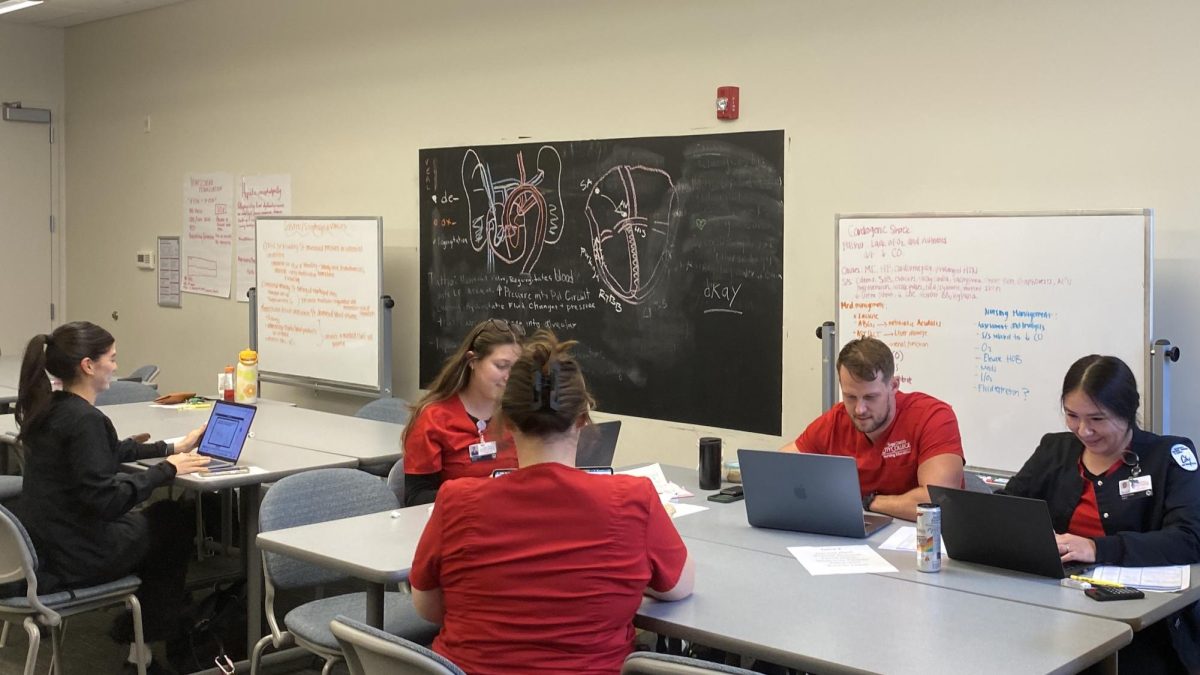 Nursing students review coursework and collaborate on a study group session at Career and Technology Center on Wednesday, April 15, 2026. The highly selective program prepares trainees for high demand healthcare roles. Photo by Marisol Sandoval/City Times Media